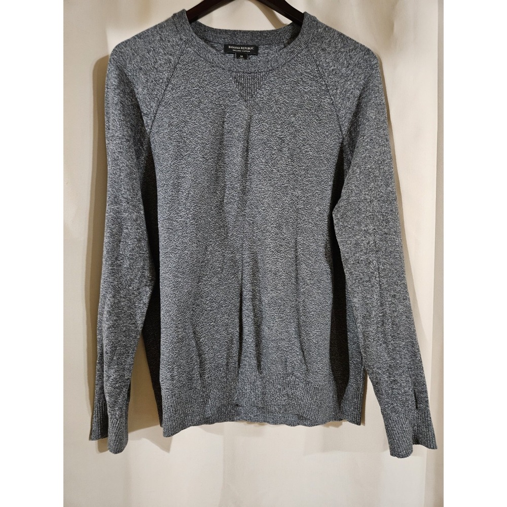 Banana Republic Mens Organic‎ Cotton Grey Marl Raglan Crewneck Sweater Size M